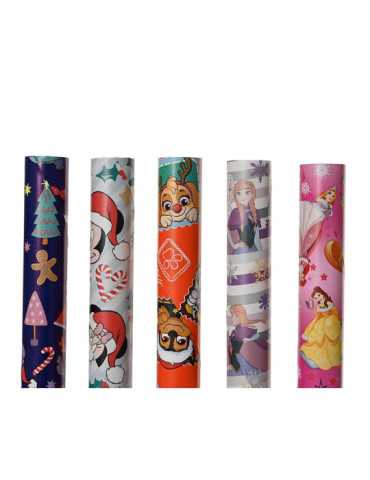 Lote de 60 Unidades Papel Regalo Infantil, Disney con Motivos Navideños, 5 Modelos, 70 x 200 cm, 60 uds, Caja BASICS