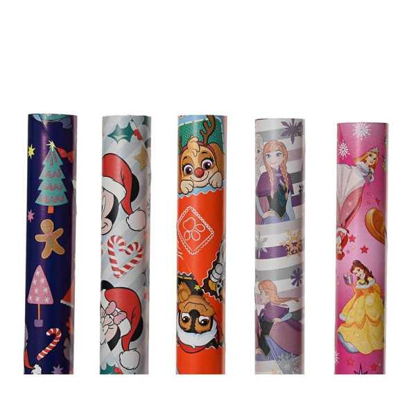 Lote de 60 Unidades Papel Regalo Infantil, Disney con Motivos Navideños, 5 Modelos, 70 x 200 cm, 60 uds, Caja BASICS