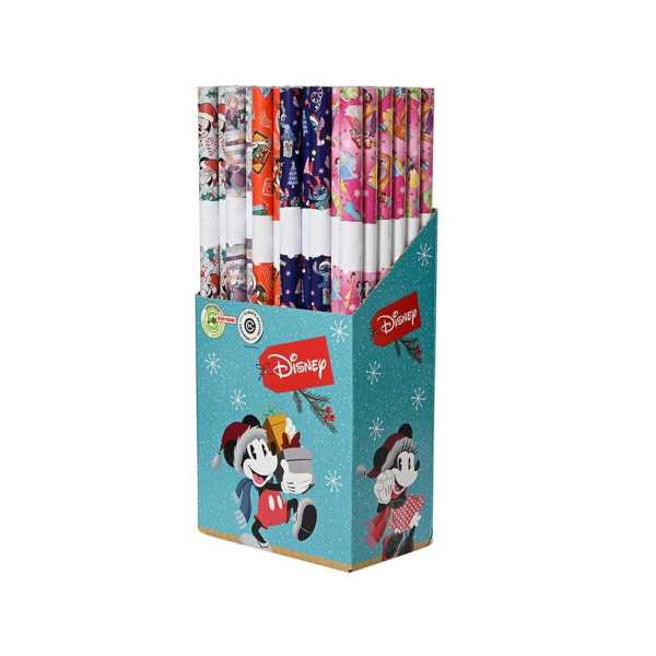 Lote de 60 Unidades Papel Regalo Infantil, Disney con Motivos Navideños, 5 Modelos, 70 x 200 cm, 60 uds, Caja BASICS