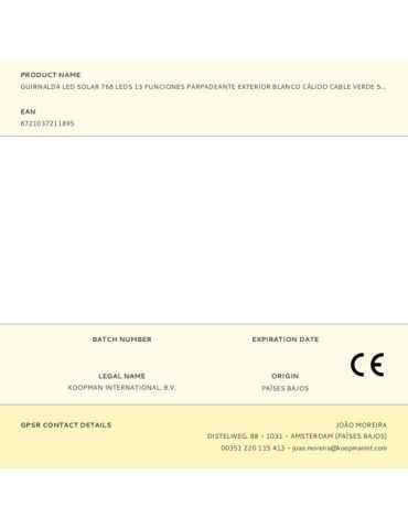 Guirnalda Solar Recargable, 768 LEDS, Multifunción, Luz Cálida, Exterior, 5,6 m BASICS 2