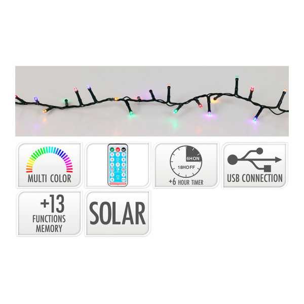 Guirnalda Solar Recargable, 768 LEDS, Multifunción, Multicolor, Exterior, 5,6 m BASICS
