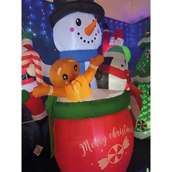 Figura Hinchable con LED para Exterior, Muñeco de Nieve en Taza, 130 x 80 x 183 cm BASICS