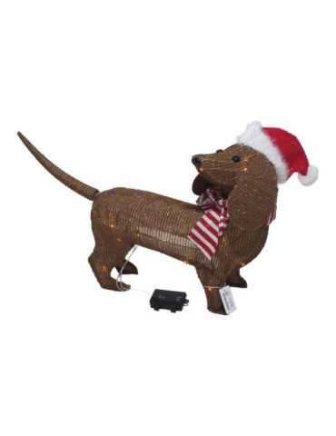 Perro Marrón con Gorro de Navidad A Pilas, Función Fija, 40 LEDS, Interior BASICS
