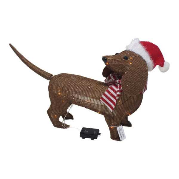 Perro Marrón con Gorro de Navidad A Pilas, Función Fija, 40 LEDS, Interior BASICS