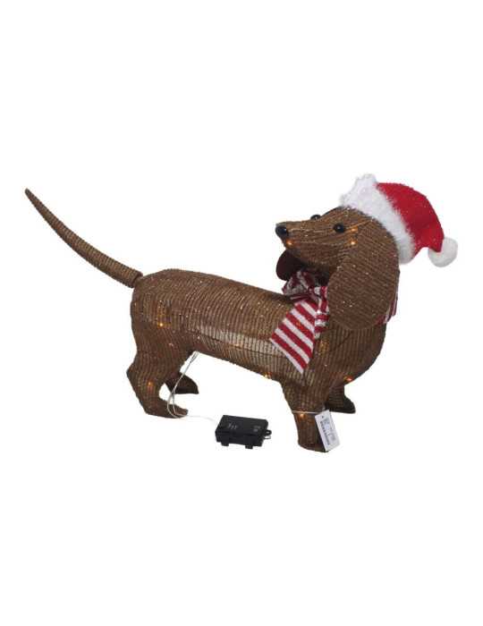 Perro Marrón con Gorro de Navidad A Pilas, Función Fija, 40 LEDS, Interior BASICS