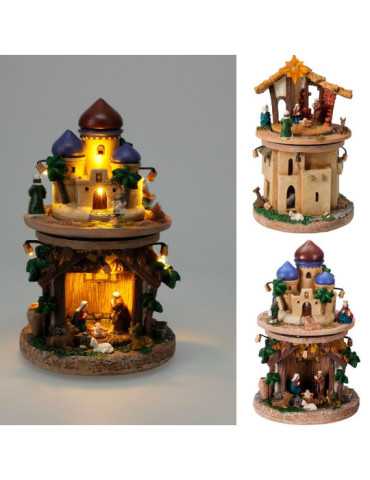 Escena Portal de Belén, LED Cálida, A Pilas, Modelos Variados, 23 cm BASICS