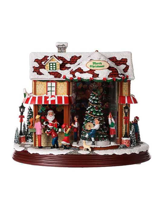 Escena Navideña Papá Noel, con Luz LED Cálida, Movimiento y Música, A Pilas o USB, 26 cm BASICS