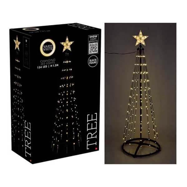 Árbol de Navidad con Estrella, 154 LEDS, Luz Blanca Extra Cálida, Uso Exterior, Negro, Ø50 x 150 cm BASICS