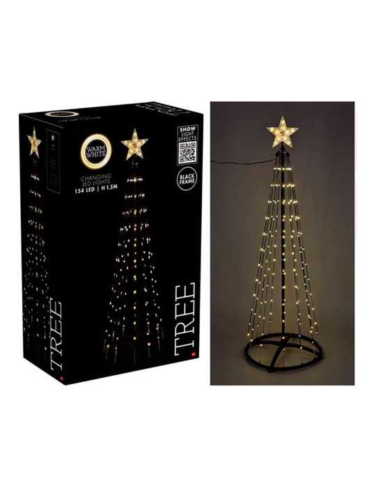 Árbol de Navidad con Estrella, 154 LEDS, Luz Blanca Extra Cálida, Uso Exterior, Negro, Ø50 x 150 cm BASICS