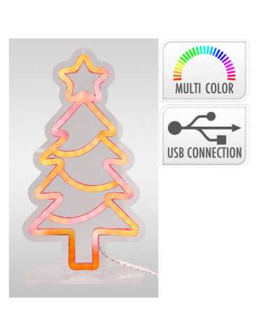 Figura Neón Decorativa Árbol de Navidad, RGB, Conexión Usb-C, 16 x 30 cm BASICS