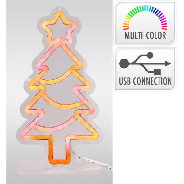 Figura Neón Decorativa Árbol de Navidad, RGB, Conexión Usb-C, 16 x 30 cm BASICS