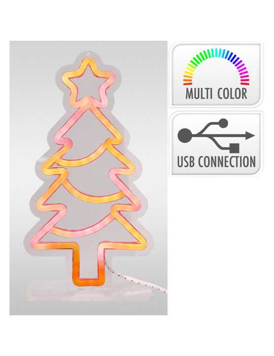 Figura Neón Decorativa Árbol de Navidad, RGB, Conexión Usb-C, 16 x 30 cm BASICS