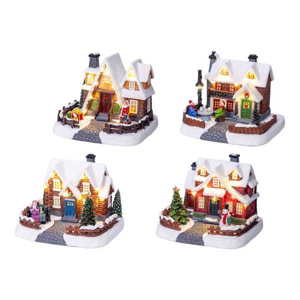 Casita Navideña LED con Luz Cálida Fija, Modelos Variados, 18 x 14 x 16 cm LUMINEO