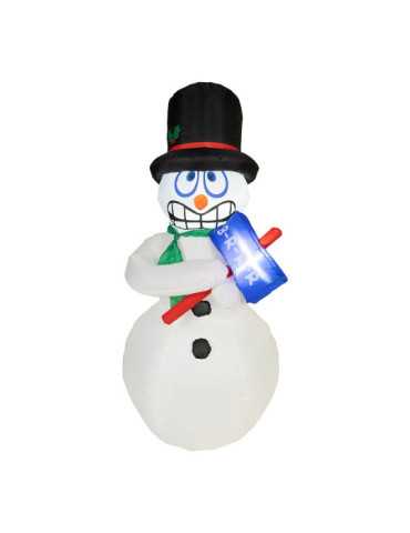 Figura Hinchable con LED para Exterior, Muñeco de Nieve, 80 x 70 x 175 cm LUMINEO