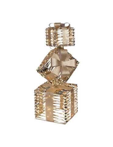 Figura LED Decorativa con Forma de Cajas de Regalo, Uso Exterior, Blanco Cálido, 600 LEDS, 25,5 x 25,5 x 73 cm LUMINEO