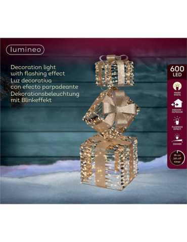 Figura LED Decorativa con Forma de Cajas de Regalo, Uso Exterior, Blanco Cálido, 600 LEDS, 25,5 x 25,5 x 73 cm LUMINEO 2