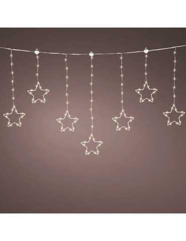 Cortina Multifunción, Exterior, con Estrellas, Blanco Cálido, Cable Plateado, 1,2 m LUMINEO