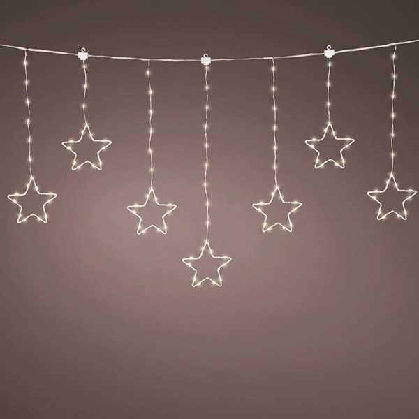 Cortina Multifunción, Exterior, con Estrellas, Blanco Cálido, Cable Plateado, 1,2 m LUMINEO