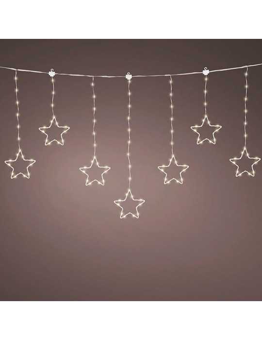 Cortina Multifunción, Exterior, con Estrellas, Blanco Cálido, Cable Plateado, 1,2 m LUMINEO