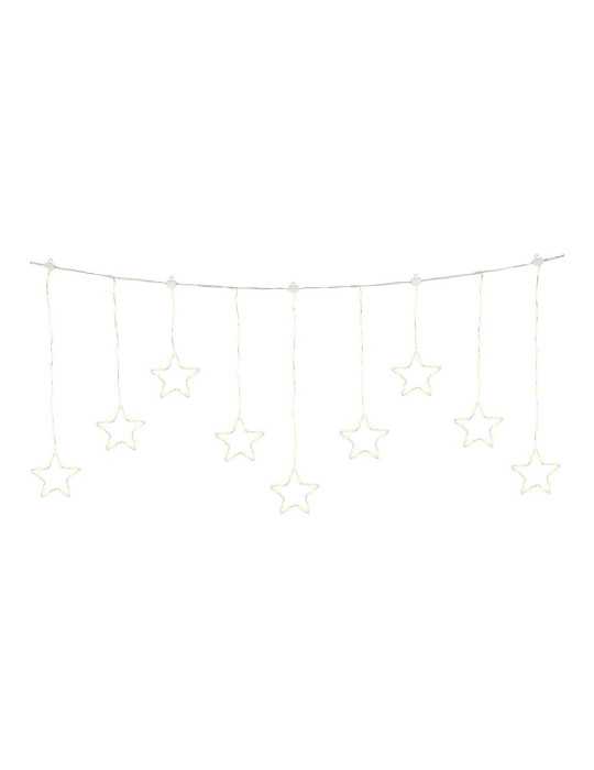 Cortina Multifunción, Exterior, con Estrellas, Blanco Cálido, Cable Plateado, 1,2 m LUMINEO