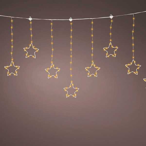 Cortina Multifunción, Exterior, con Estrellas, Blanco Cálido, Cable Cobre, 1,2 m LUMINEO