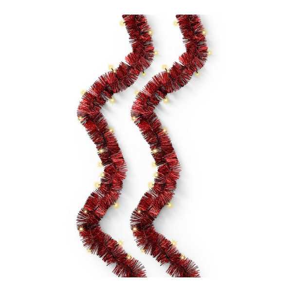 Guirnalda Espumillón Rojo, Multifunción, Uso Exterior, Oro Suave, 180 LEDS, 9 m LUMINEO