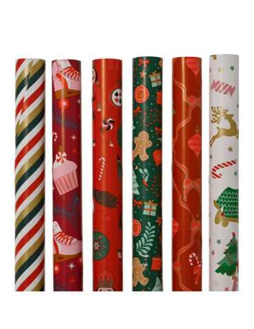 Lote de 60 Unidades Papel Regalo Navideño, 200 x 70 cm, Modelos Variados DECORIS