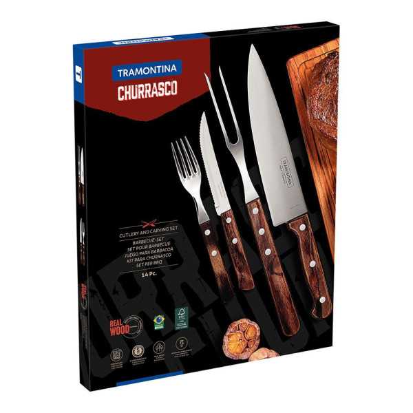 Juego para Asado Fsc Polywood Castaño 14 Piezas TRAMONTINA