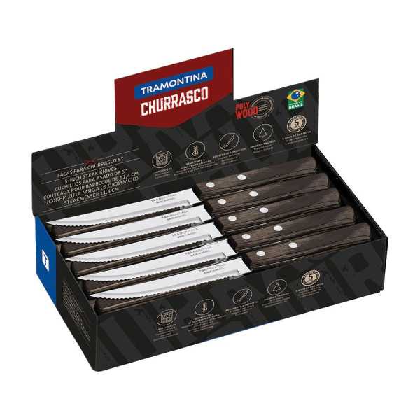 Cuchillos de Asado Polywood Castaño 12,7 cm Expositor 60 uds TRAMONTINA
