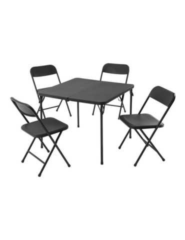 Set Mesa y 4 Sillas Plegables Metal Negras REDCLIFFS