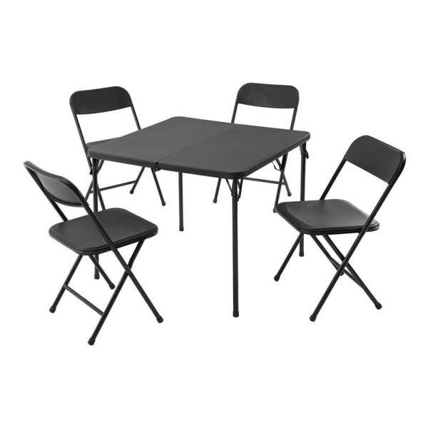 Set Mesa y 4 Sillas Plegables Metal Negras REDCLIFFS