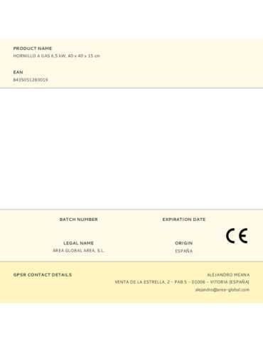 Hornillo A Gas Chapa 6,5 kW, 40 x 40 x 15 cm ELMA 2