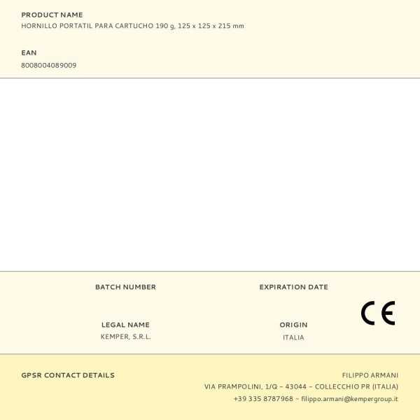 Hornillo Portátil para Cartucho 190 g, 125 x 125 x 215 mm KEMPER