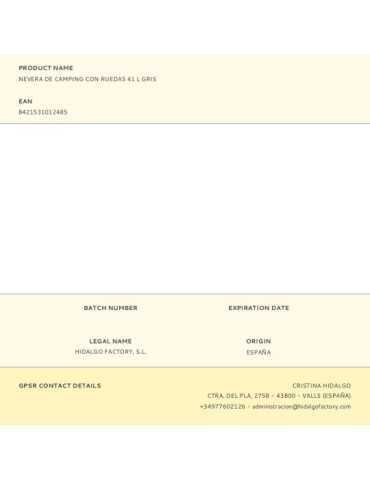 Nevera de Camping 41 l Color Gris con Ruedas HIDALGO 2