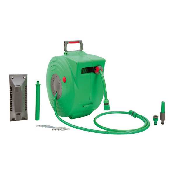 Enrollador Automático de Manguera 20 m (+2 m), Ø13 mm. Soporte 180° y Accesorios SUPER EGO