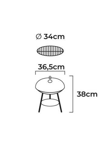 Barbacoa de Carbón 3 Patas, Negra, Ø36 x 38 cm GOURMET KITCHEN 2
