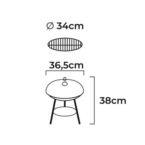 Barbacoa de Carbón 3 Patas, Negra, Ø36 x 38 cm GOURMET KITCHEN
