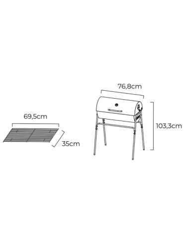 Barbacoa Carbón XL con Tapa, Negra, 76,8 x 40,5 x 103,3 cm GOURMET KITCHEN 2