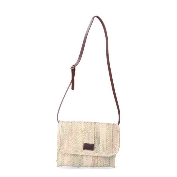 Bolso de Palma Lola con Tapa y Asa de Piel. BASICS