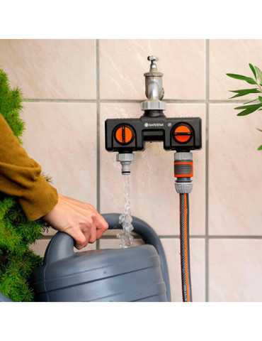 Distribuidor de 2 Vías con Adaptador ½ pulg - ¾ pulg y 1 pulg, Blister GARDENA 2