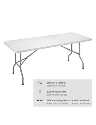 Mesa Plegable 180 x 74 x 74 cm Tubo Ø22 x 1.0 mm, Blanca EDM 2