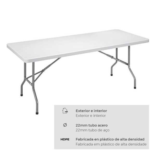 Mesa Plegable 180 x 74 x 74 cm Tubo Ø22 x 1.0 mm, Blanca EDM