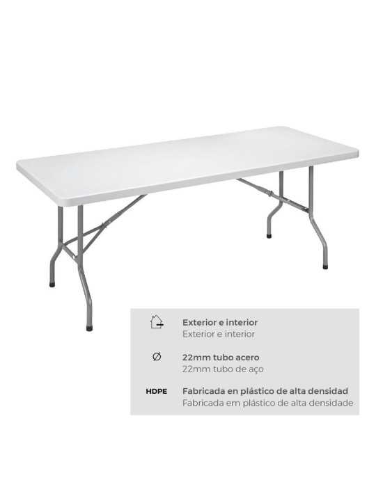 Mesa Plegable 180 x 74 x 74 cm Tubo Ø22 x 1.0 mm, Blanca EDM
