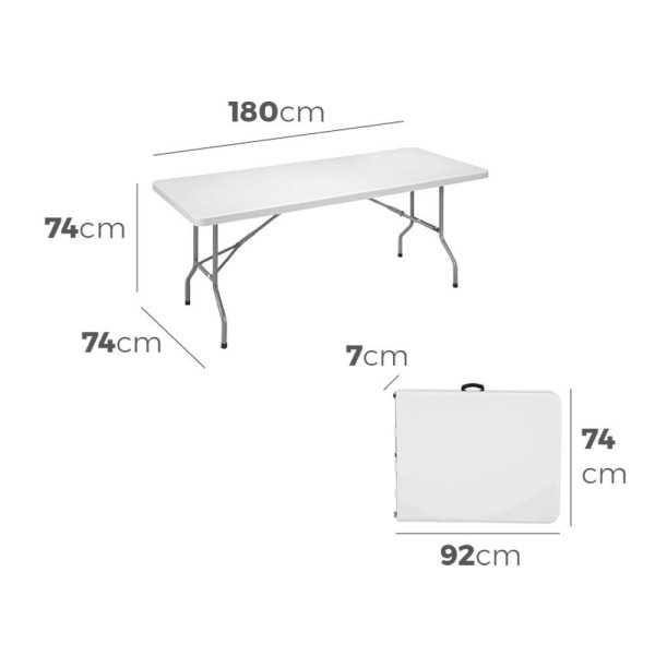Mesa Plegable 180 x 74 x 74 cm Tubo Ø22 x 1.0 mm, Blanca EDM