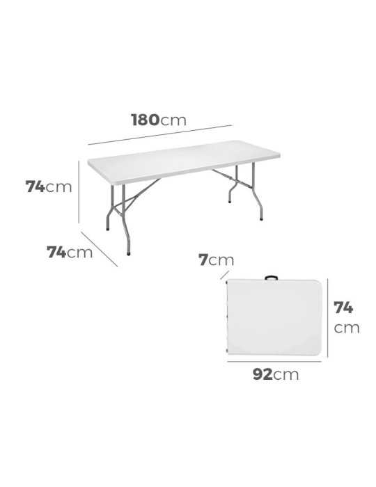 Mesa Plegable 180 x 74 x 74 cm Tubo Ø22 x 1.0 mm, Blanca EDM