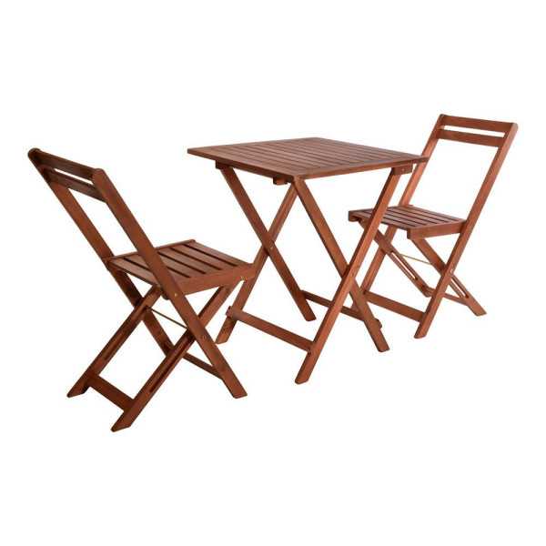 Conjunto Jardín de Mesa y Dos Sillas Plegables, Madera Acacia Natural AMBIANCE