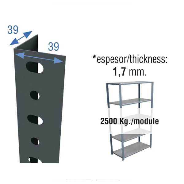 Lote de 10 Unidades Perfil Sclassic P/40 2000mm Gris. SIMON RACK