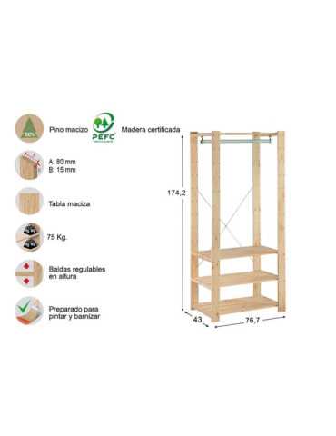 Kit Vestidor Evolution 76,5 x 38,5 x 174,5 cm ASTIGARRAGA