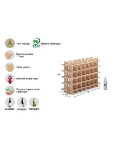 Botellero de Pino Macizo Evolutivo Rioja para 24 Botellas 75 x 22 x 54 cm ASTIGARRAGA
