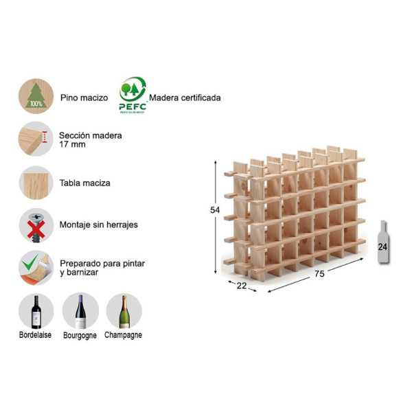 Botellero de Pino Macizo Evolutivo Rioja para 24 Botellas 75 x 22 x 54 cm ASTIGARRAGA